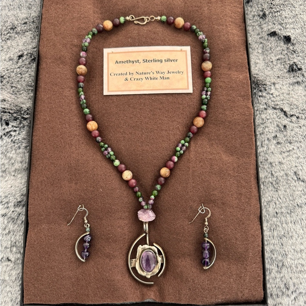 Amethyst and sterling silver handcrafted necklace and earring set